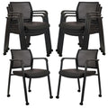 Black, 8 PK, Stacking Office Chair with Wheels, Mesh Back Waiting Room Guest Chairs with Arms Comfortable Leather Cushion Stackable Desk Chair for Conference Reception School Side Stationary,