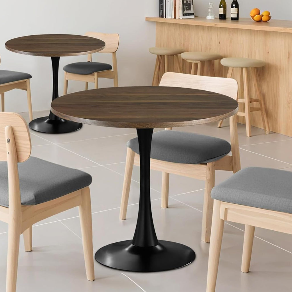 Sybrioka 24" Tulip Table for 1-2 Persons Modern Round Dining Room Table, Mid-Century Modern Walnut Small Kitchen Table with MDF Wooden Top, Leisure Coffee Table for Living Room, Dining Room, Office