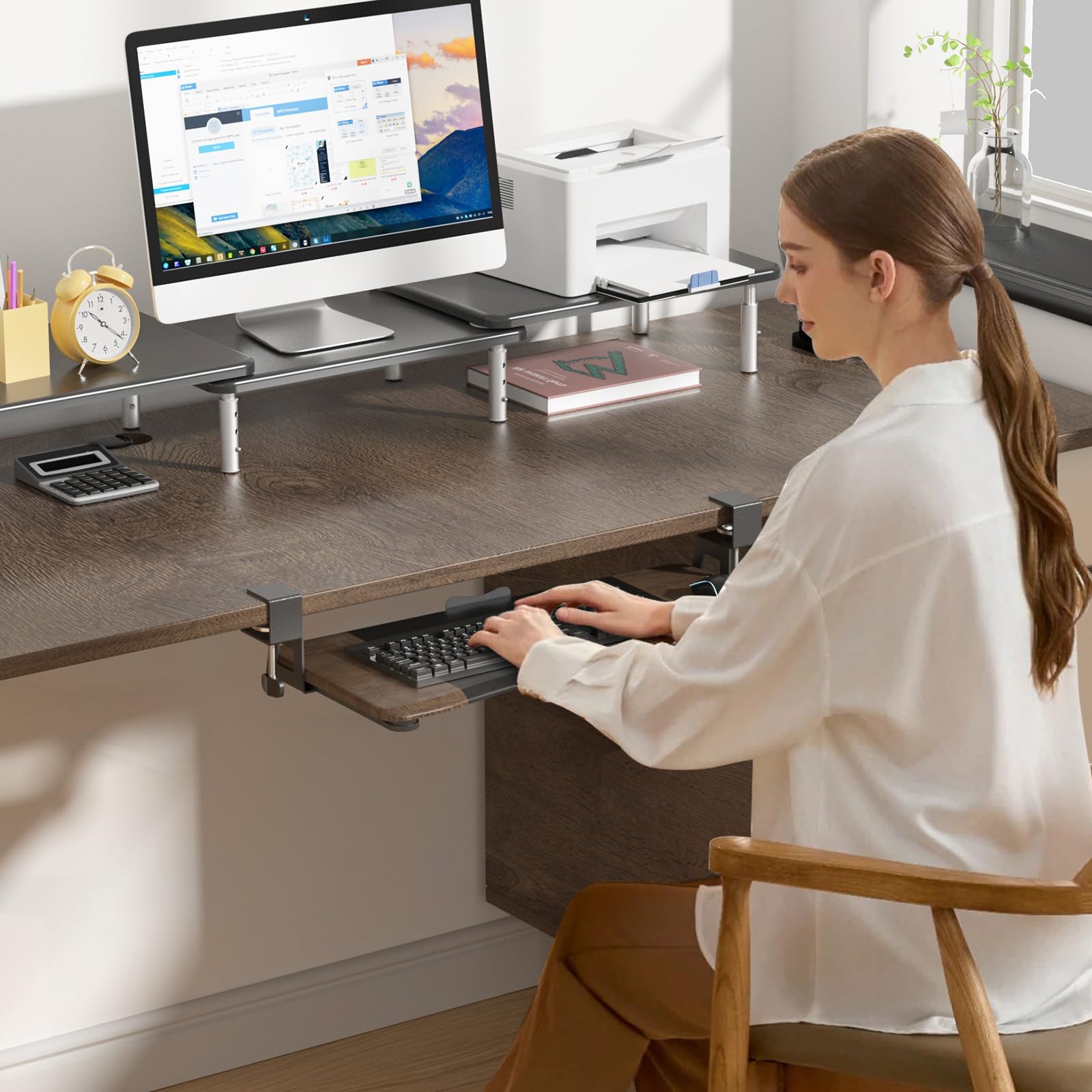 Keyboard Tray Under Desk Pull Out with C Clamp Mount, Computer Keyboard & Mouse Tray, 25.6 (30 Including Clamps) x 11.8 inch Slide-Out Platform Computer Drawer for Typing,