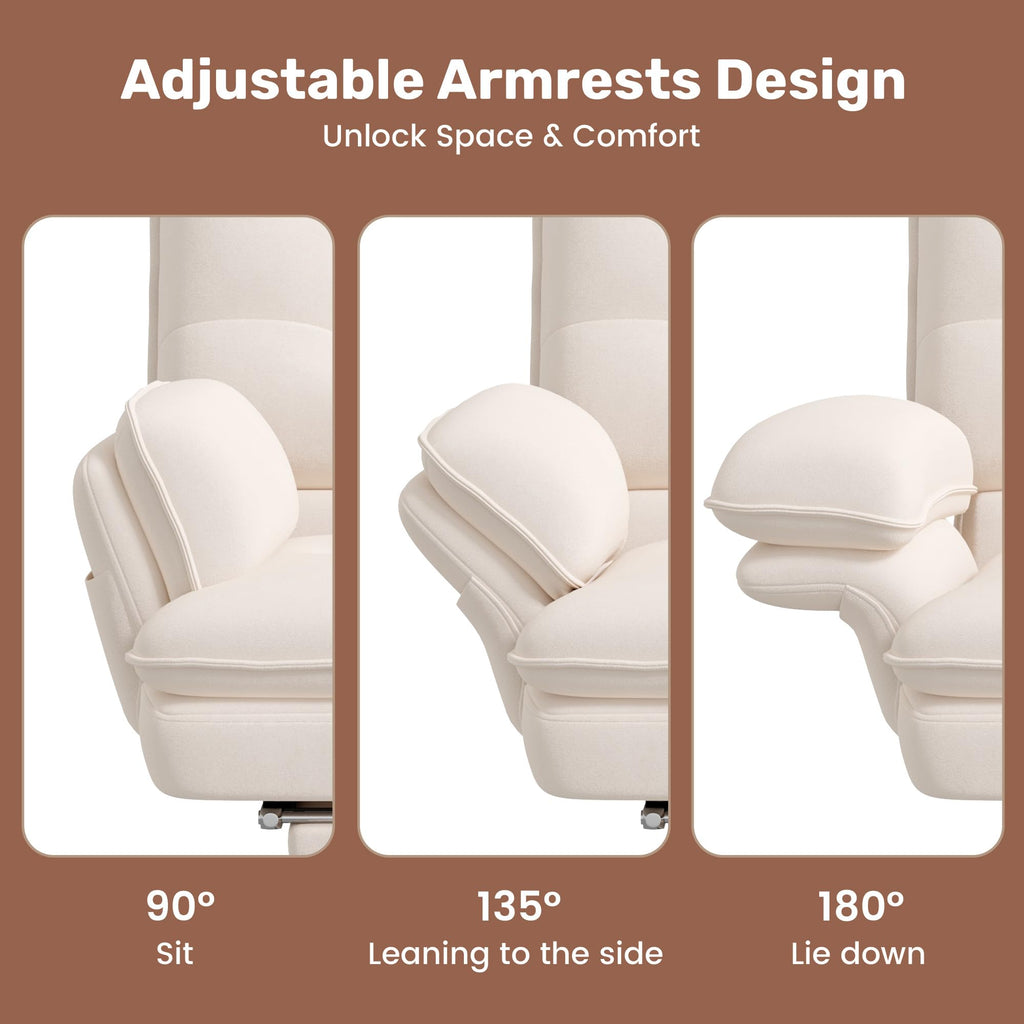 Criss Cross Office Chair with Foot Rest, Big and Tall Criss Cross Chair with Flip-Up Arms and Headrest, 135° Reclining Swivel Velvet Cross Legged Office Chair with Wheels, Cloud Chair for Home (Beige)
