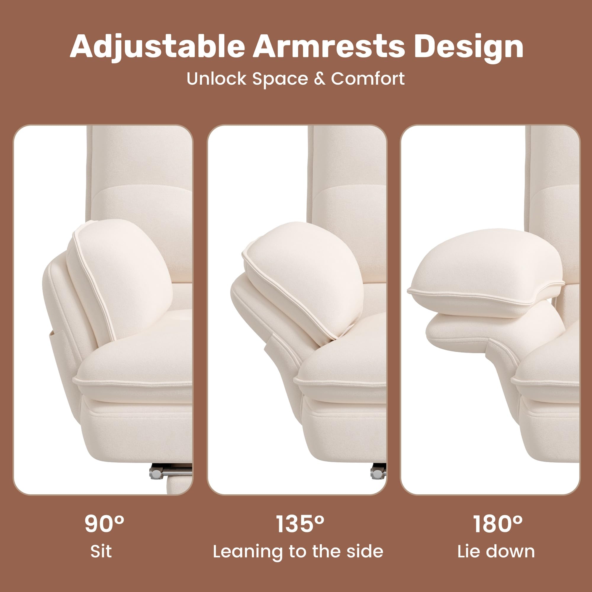 Criss Cross Office Chair with Foot Rest, Big and Tall Criss Cross Chair with Flip-Up Arms and Headrest, 135° Reclining Swivel Velvet Cross Legged Office Chair with Wheels, Cloud Chair for Home (Beige)