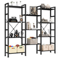 Triple Column 4 Tier Bookshelf, Wide Industrial Bookcase, Black
