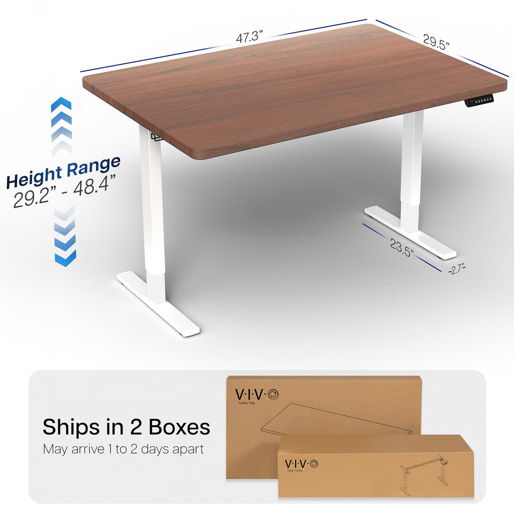 Electric 48 x 30 in Standing Desk, Memory Height Adjustment, 1B Series, Holds 220 lbs, One-Piece Dark Walnut Top, White Frame