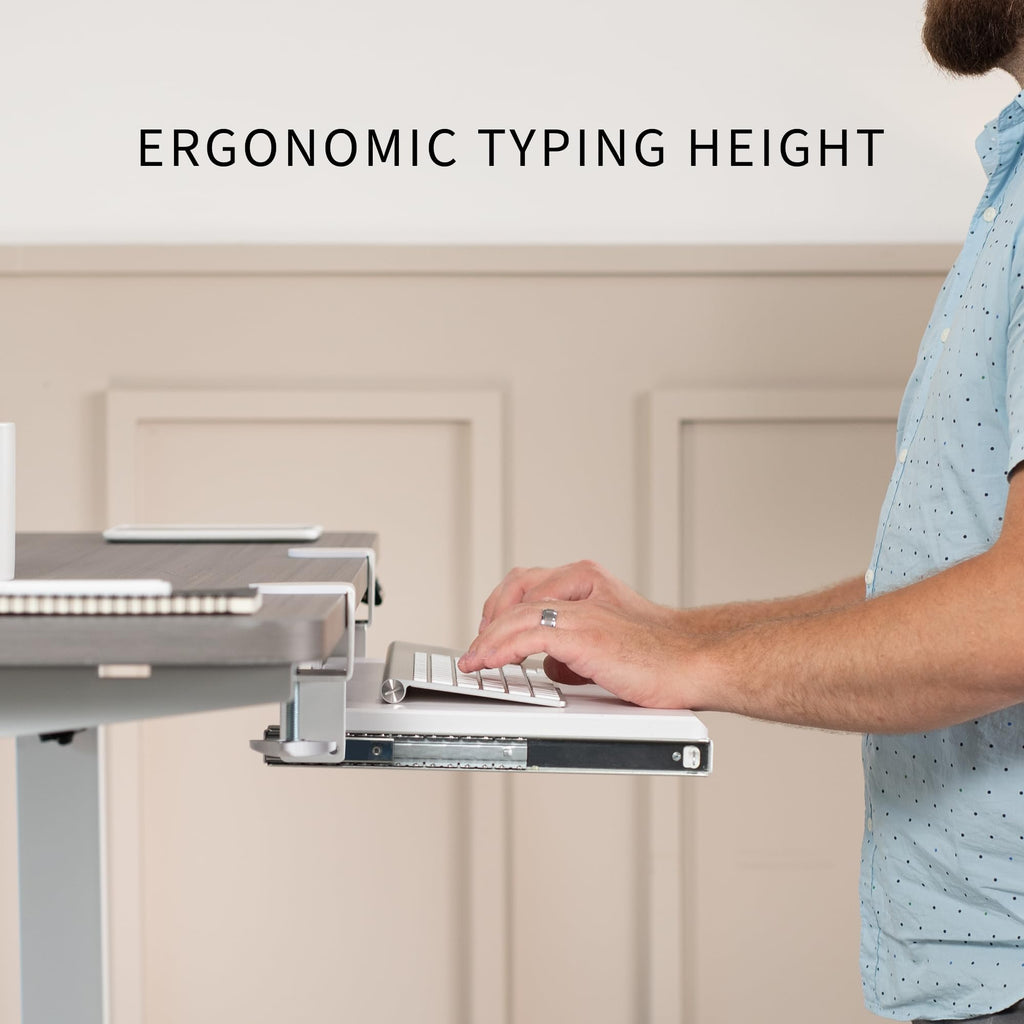 Small Keyboard Tray, Under Desk Pull Out with Extra Sturdy C Clamp Mount System, 20 (26 Including Clamps) x 11 inch Slide-Out Computer Platform Drawer, White