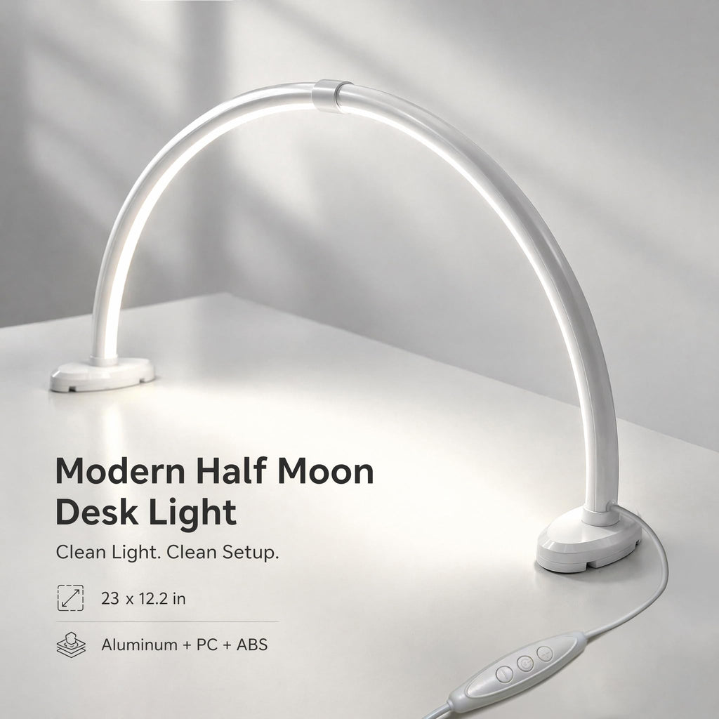 Half Moon Nail Light, 180° No Shadow LED Nail Desk Lamp with Foldable Height Adjustable Base, Nail Tech Lamp Soft Light Eye Protection for Manicure Eyelash Tattoo Craft Workbench Lighting