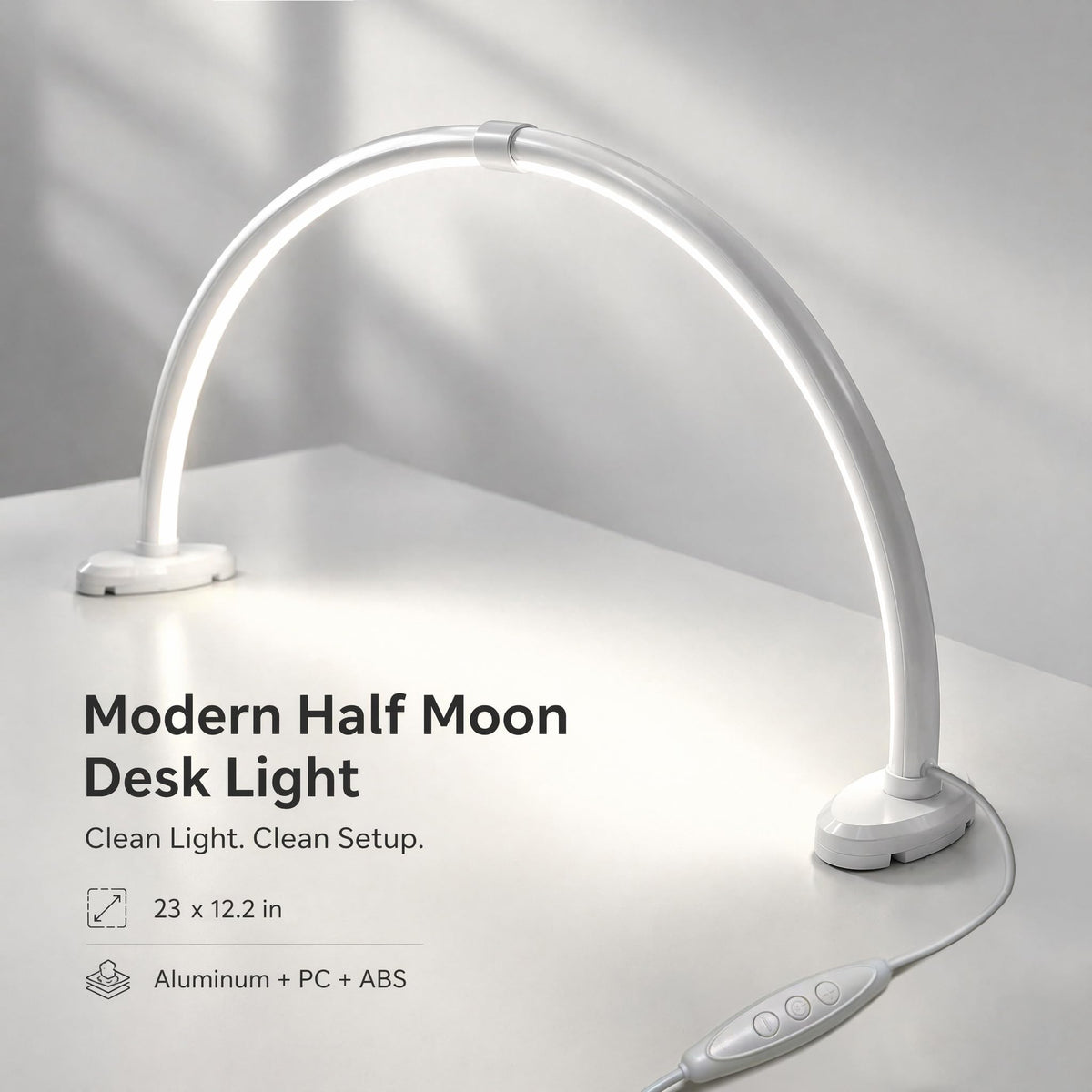 Half Moon Nail Light, 180° No Shadow LED Nail Desk Lamp with Foldable Height Adjustable Base, Nail Tech Lamp Soft Light Eye Protection for Manicure Eyelash Tattoo Craft Workbench Lighting