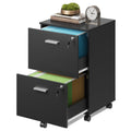 2 Drawer Wood File Cabinet with Lock, Mobile Printer Stand, Black
