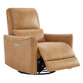 Power Recliner Chair Swivel Glider, FSC Certified Upholstered Faux Leather Living Room Nursery Reclining Sofa Chair with Lumbar Support, Cognac Brown