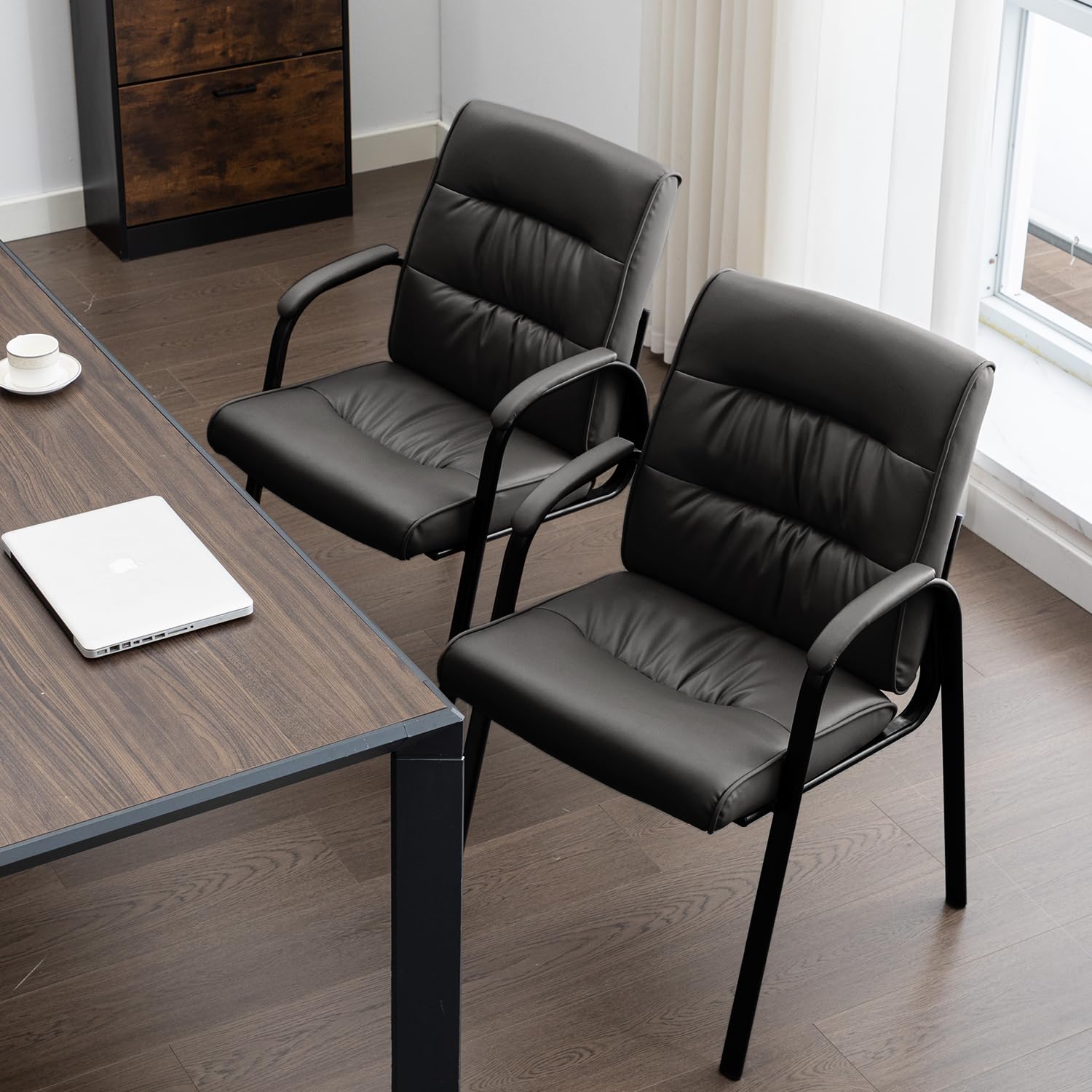 Office Guest Reception Chair Set of 8, Conference Room Chairs Waiting Room Chairs 8 Pack, Modern Leather Office Desk Chair No Wheels.