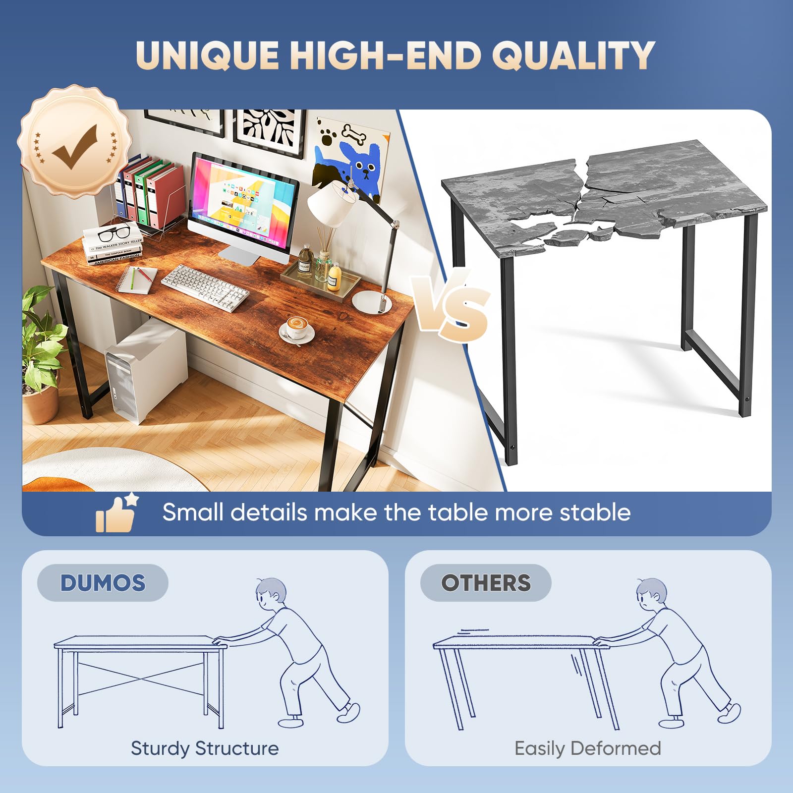 55 Inch Computer Office Desk Writing Gaming Study Work Large Desks for Bedroom Home Office with Metal Frame Simple Modern PC Table Workstation, Wood Brown