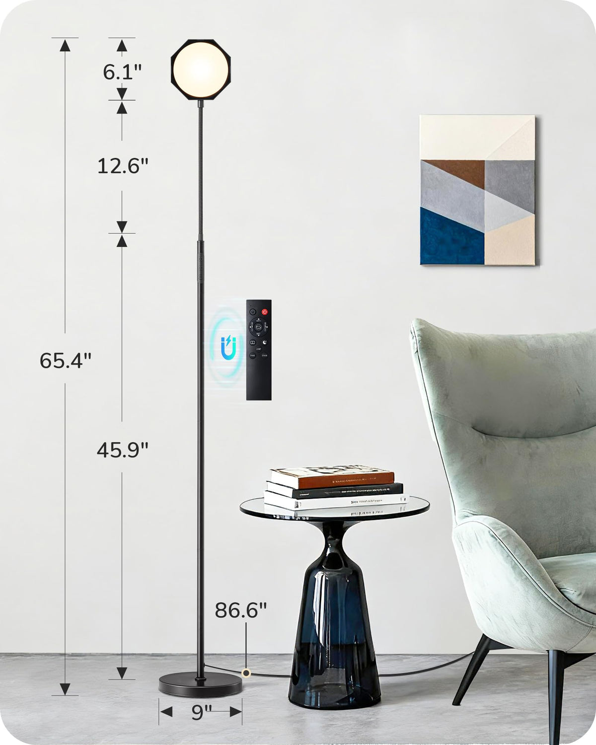 18W LED Floor Lamp for Living Room, Diamond-Surface, Black