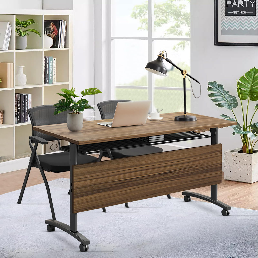 Folding Conference Table with Wheels, Flip-Top, 70.8in, 2 Pack, Walnut 1619