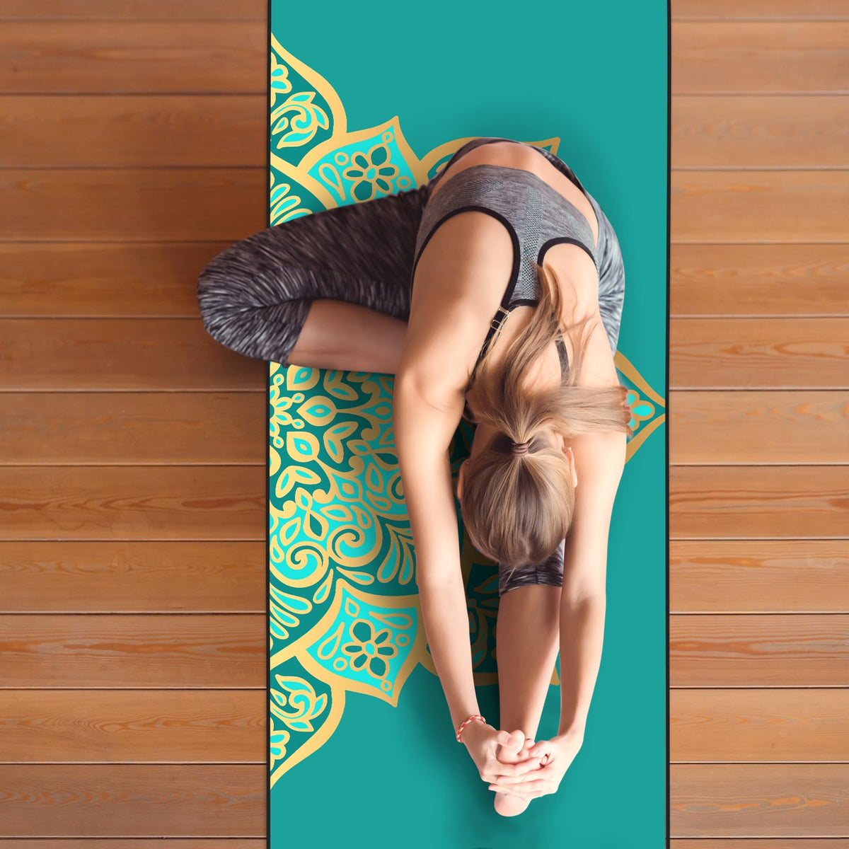 Hot Yoga Towel with Grip Dots, Non Slip, 70"x26, Turquoise Mandala