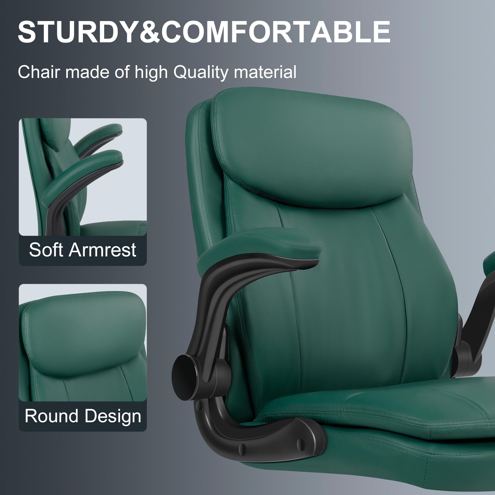 Drafting Chair, Tall Office Chair for Standing Desk, High Leather Executive Office Chair with Adjustable Height and Flip-up Armrest for Counter Height Desk Green