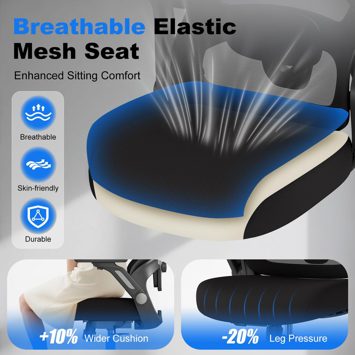 Ergonomic Office Chair, Home Computer Chair with 3D Adjustable Headrest and 4D Flip-Up Armrests, Adjustable Lumbar Support, Suitable for Office and Study, 4PC, Black