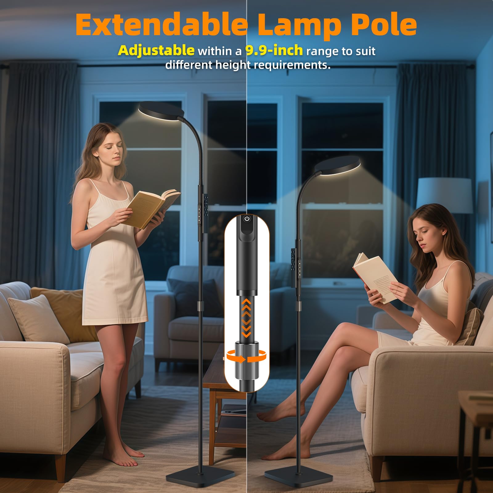 Floor Lamp, Adjustable Height Floor Lamps for Living Room Bedroom, 120 LED Super Bright Standing Lamp Remote Control Dimmable Gooseneck Tall Stand Reading Lamp for Office Craft, Black-RGB