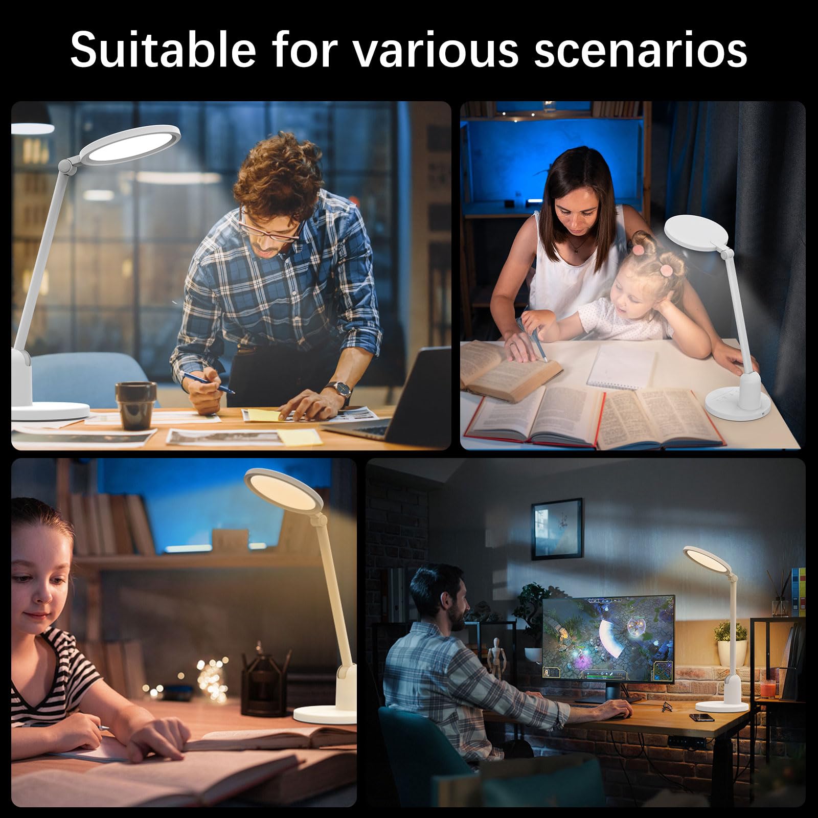 Desk Lamps for Office with Stable Base, 1000LM Ultra Bright Eye-Caring Desk Light, 3000K-6000K Dimmable Table Lamp with Stepless Dimming & Timing Function for Work, Reading, Bedroom