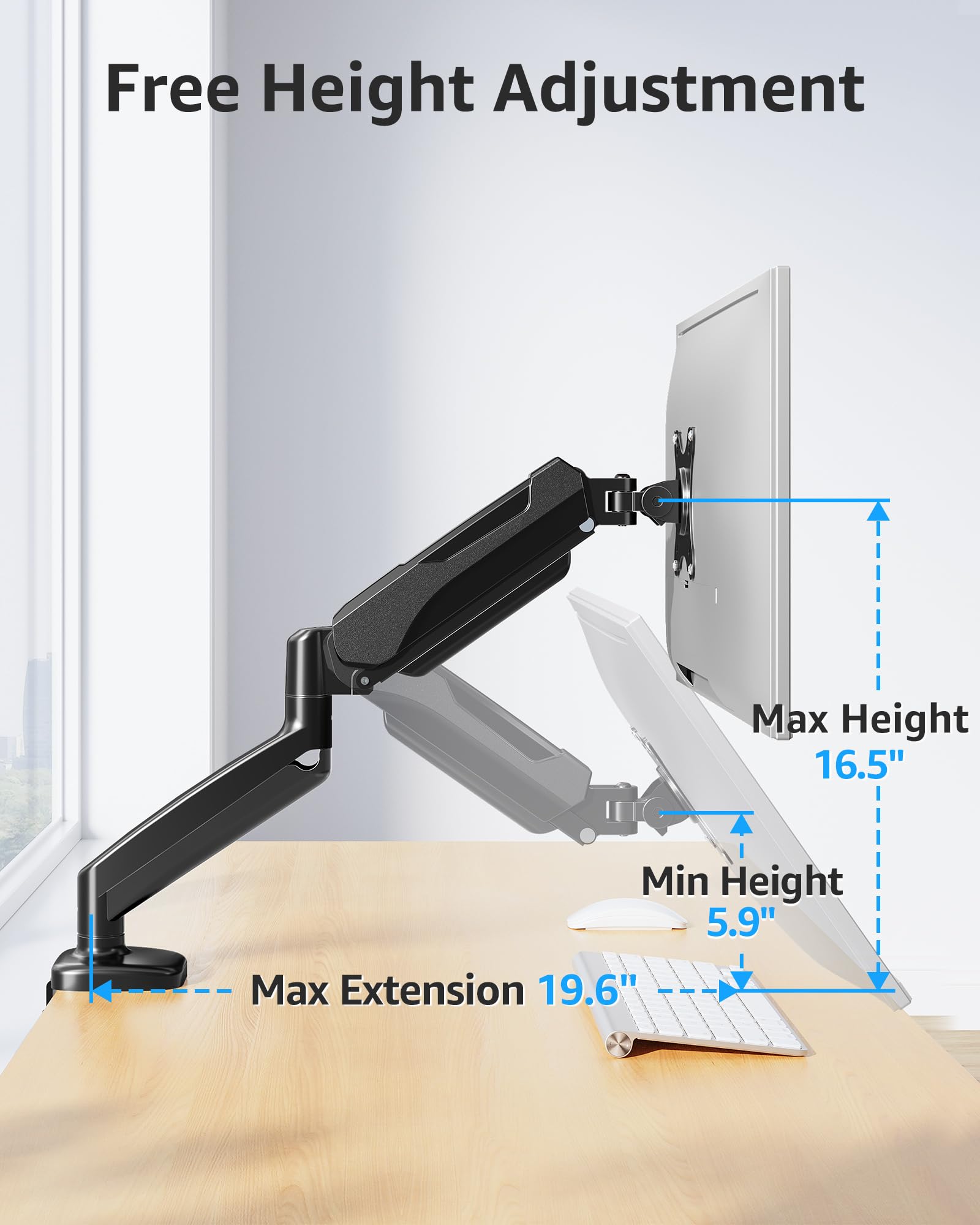 Single Monitor Desk Mount Holds Screen up to 32 inch, Height Adjustable Monitor Arm, Full Motion Computer Monitors Stand with Clamp/Grommet Base, VESA Mounts Fit 4.4-17.6lbs Computer, Black