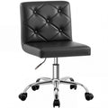 PU Leather Mid-Back Armless Vanity Chair Adjustable Height 360° Rolling Swivel for Office Work