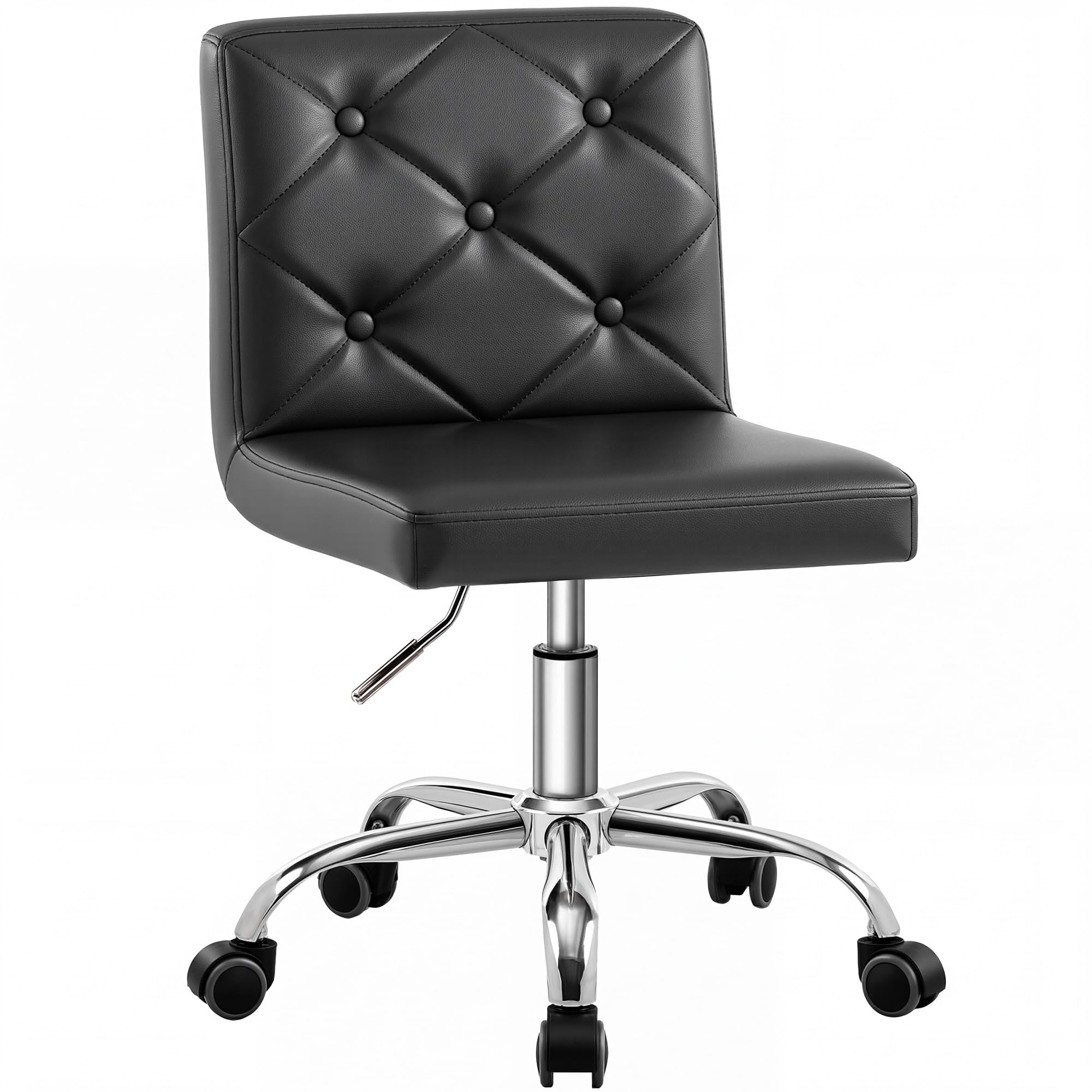 PU Leather Mid-Back Armless Vanity Chair Adjustable Height 360° Rolling Swivel for Office Work