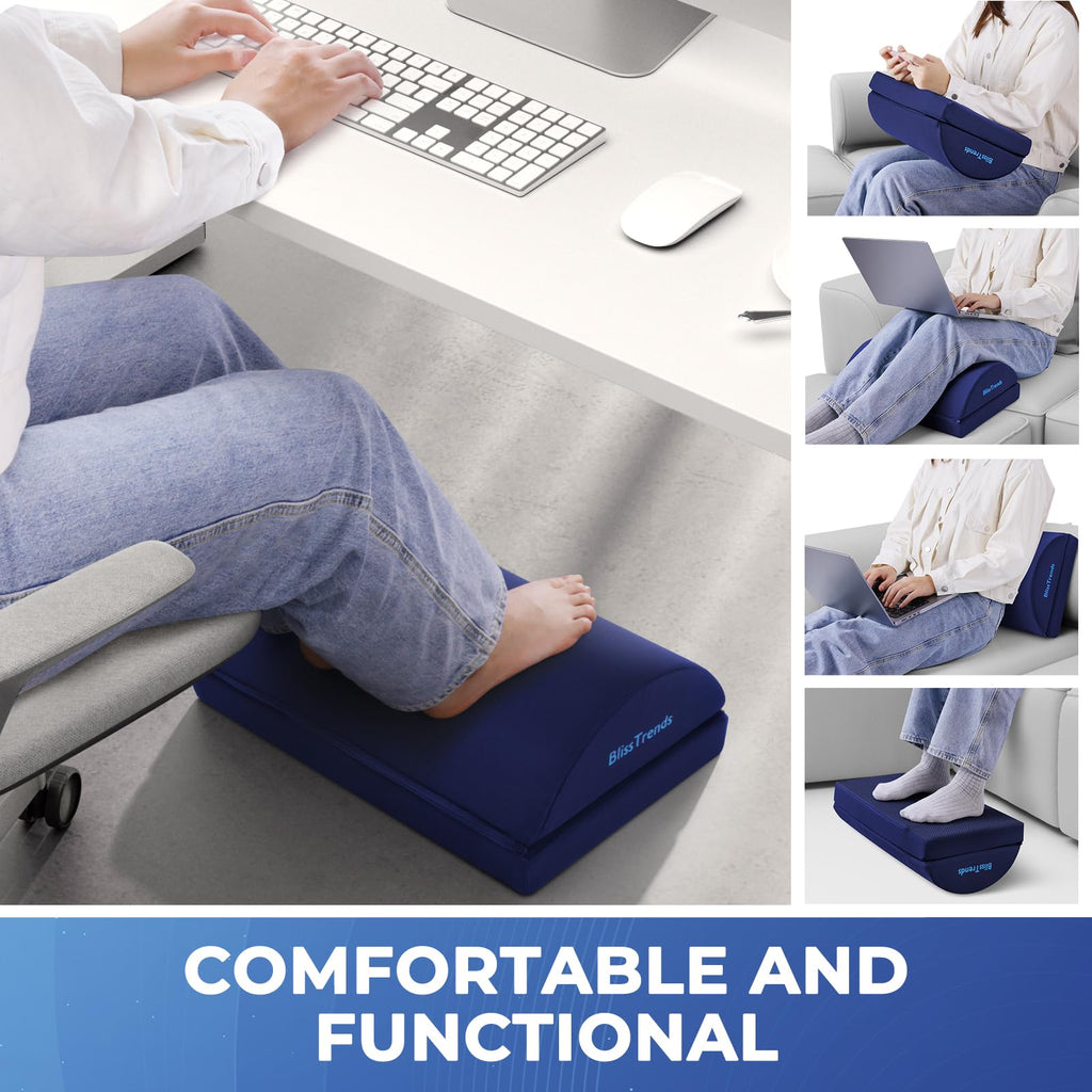 Foot Rest for Under Desk at Work - Versatile Foot Stool with Washable Cover - Comfortable Footrest with 2 Adjustable Heights for Car, Home and Office to Relieve Back,Lumbar,Knee Pain-Blue
