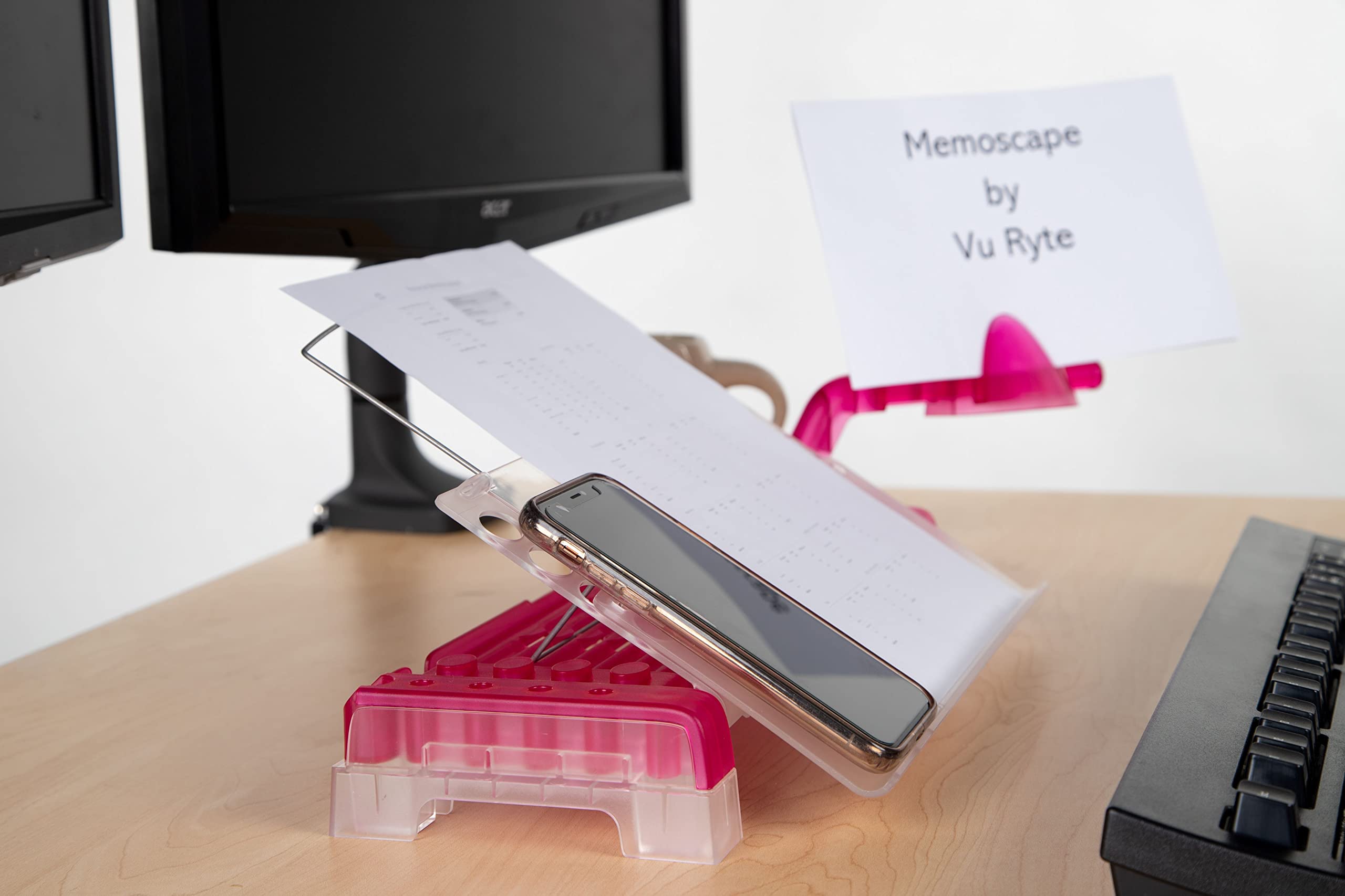 Adjustable in-Line Document Holder for Typing | Reduces Neck Strain, Improves Focus, Boosts Desk Organization, and Workflow | Paper Holder Stand for Desk and Home Office - Pink