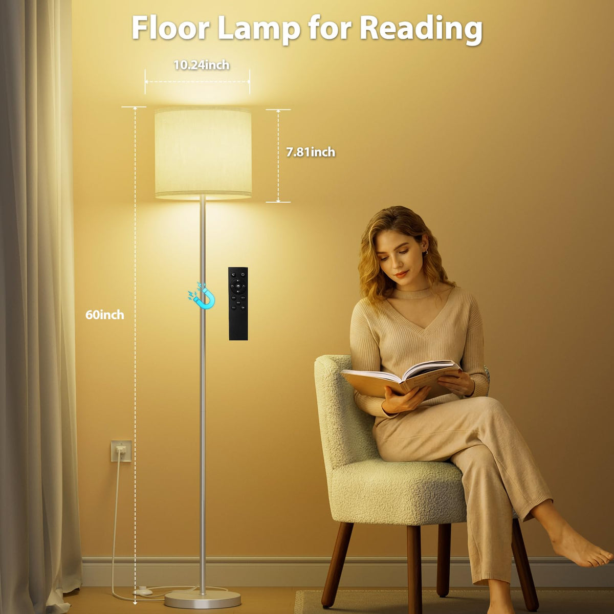 Dimmable Floor Lamps for LivingRoom with 12W LED Bulb,Foot Switch