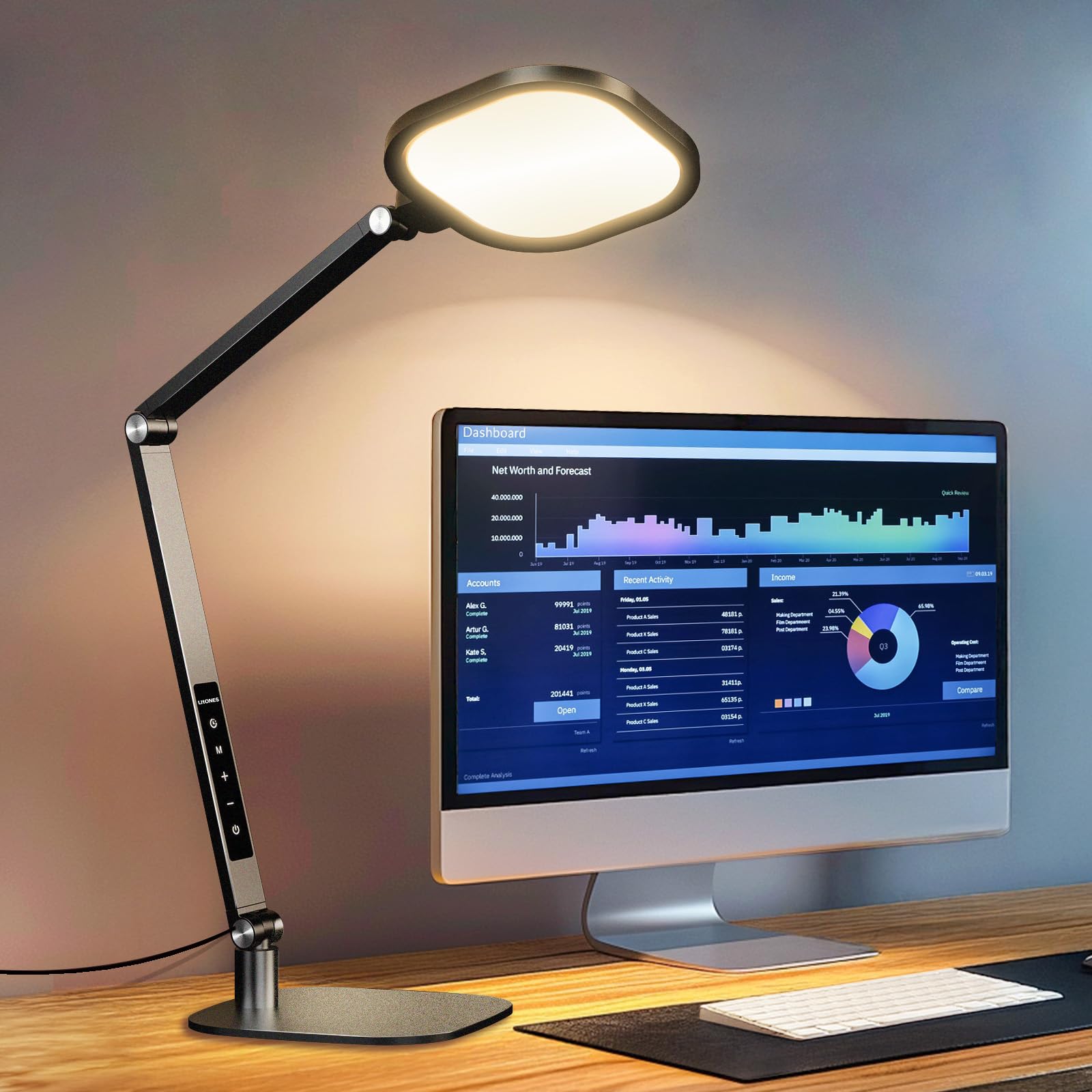 Desk Lamp for Office, 1200LM Computer Zoom Lighting with CRI >95, Memory & Timer Function, Dimmable Desktop Ring Light for Video Calls, Conference, Reading, Streaming, Podcasting, 3000K-6500K