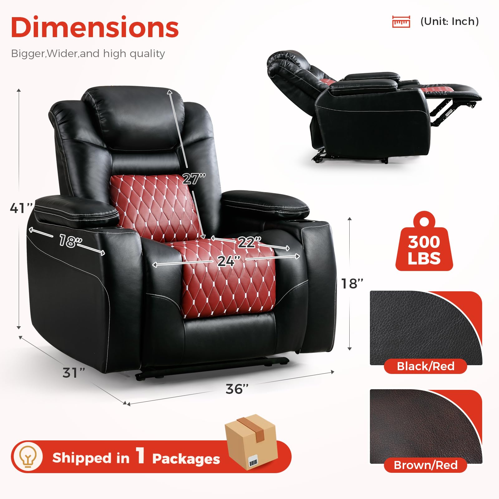 Power Recliner Chair,Home Theater Seating with Adjustable Headrest,Cup Holders,USB Port,Hidden Arm Storage(Black)