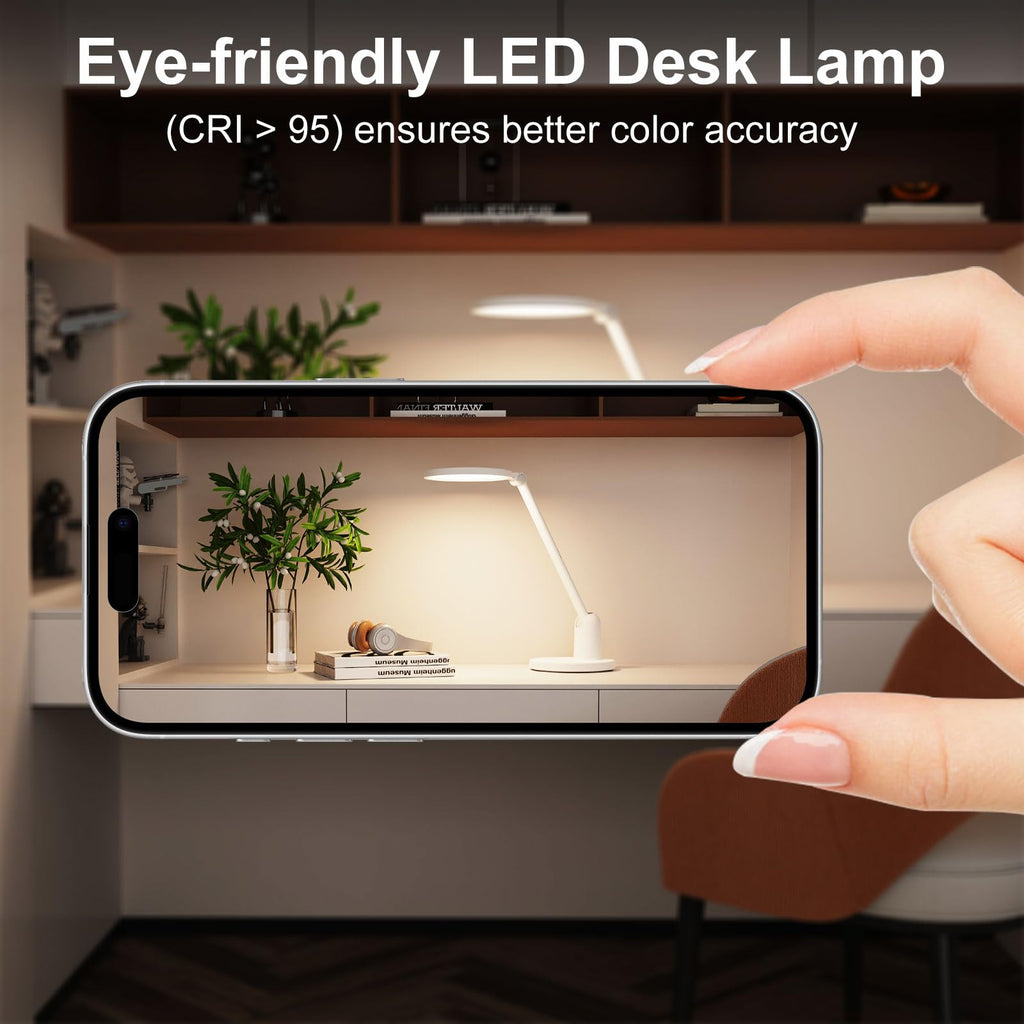 Desk Lamps for Office with Stable Base, 1000LM Ultra Bright Eye-Caring Desk Light, 3000K-6000K Dimmable Table Lamp with Stepless Dimming & Timing Function for Work, Reading, Bedroom