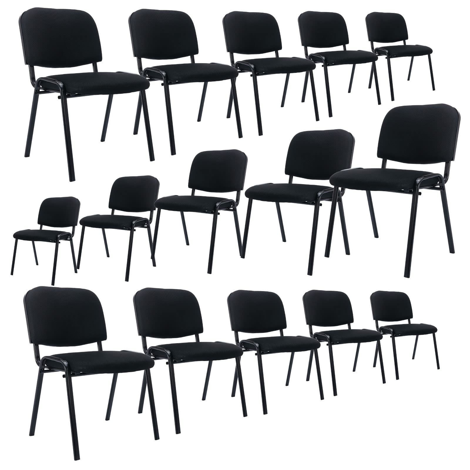 Set of 15, Black Mesh Fabric, Stackable Office Guest Chairs, Reception Waiting Room Chairs with Padded Seat & Back, Armless No Wheels Conference Chairs for Office Meeting Lobby