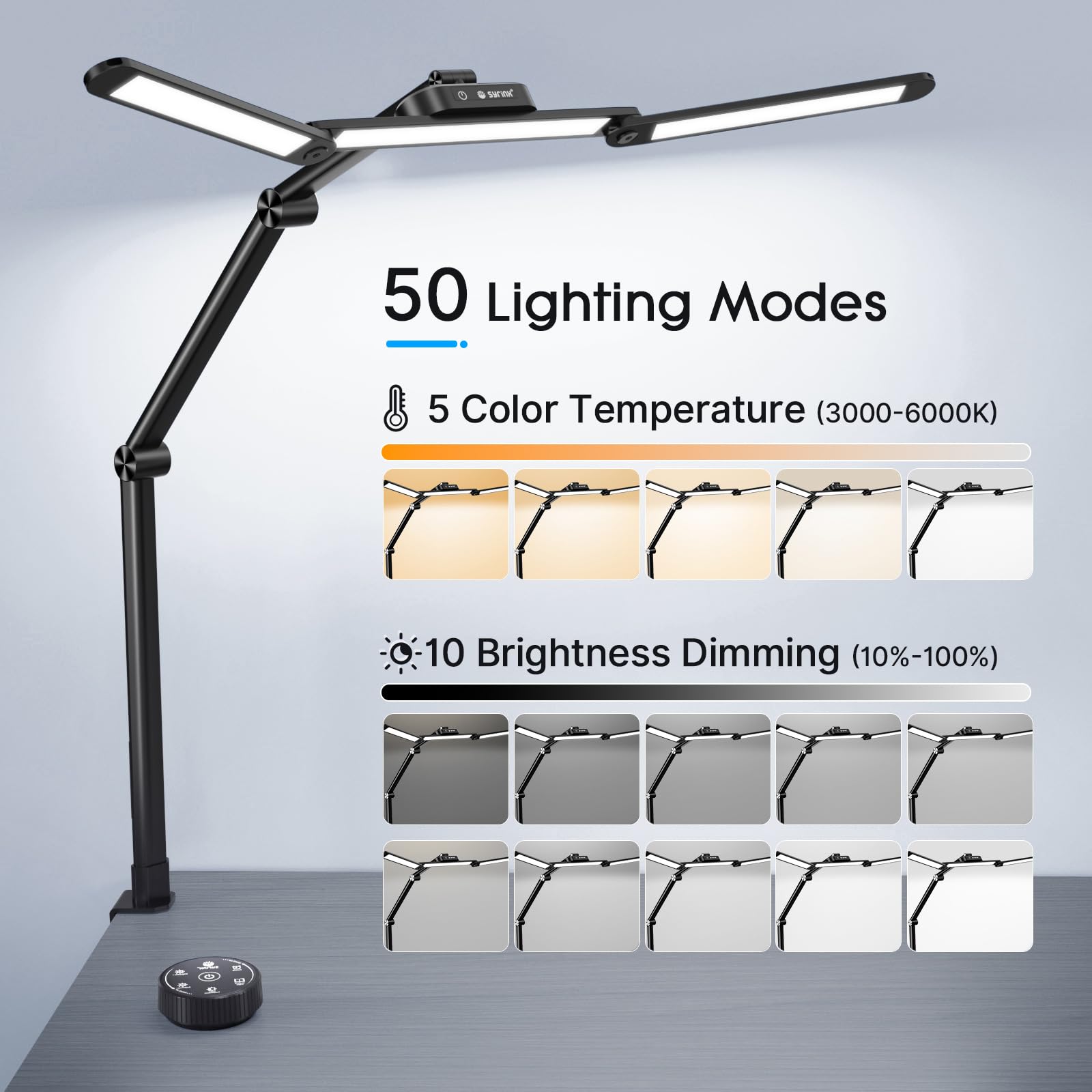 LED Desk Lamp, Architect Desk Lamps for Office with Gesture Switch & Remote Control, 24W Bright Desk Light with 50 Light Modes Eye-Caring Desk Lamp with Clamp for Reading Study Workbench
