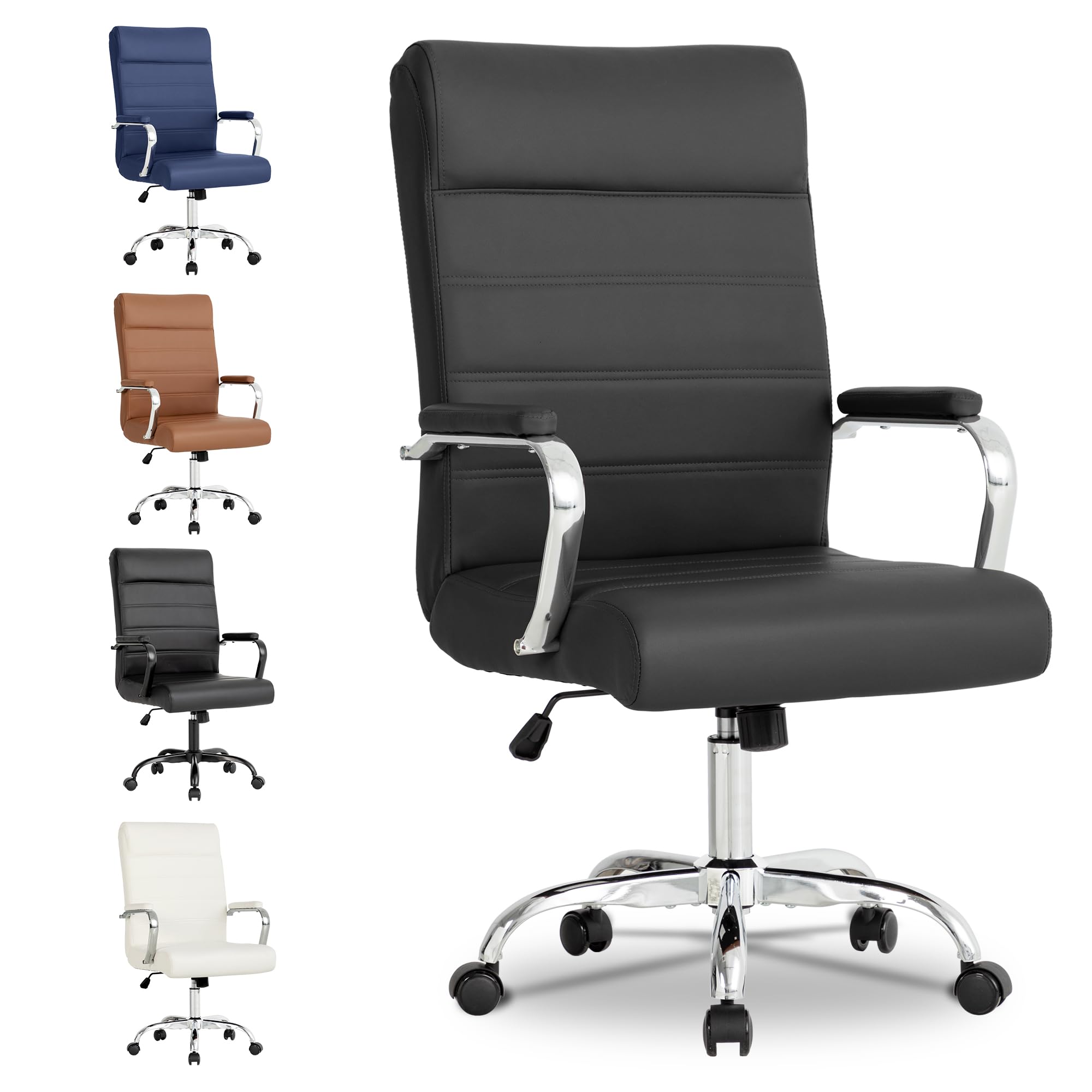 Office Desk Chair,Modern Leather Conference Room Chairs,High Back Ergonomic Home ofiice Chair,Adjustable Height Swivel Executive Computer Chair with Armrest and Padded Seat,Black