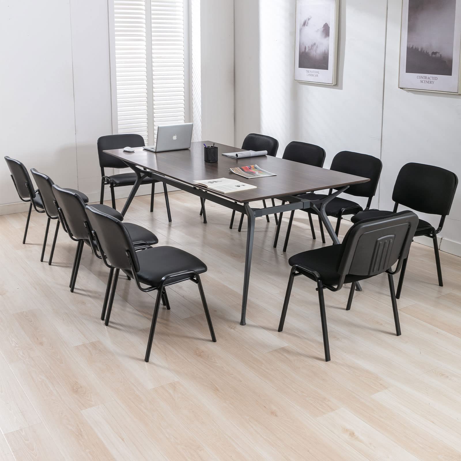 Set of 10, Black PU Leather, Stackable Office Guest Chairs, Reception Waiting Room Chairs with Padded Seat & Back, Armless No Wheels Conference Chairs for Office Meeting Lobby