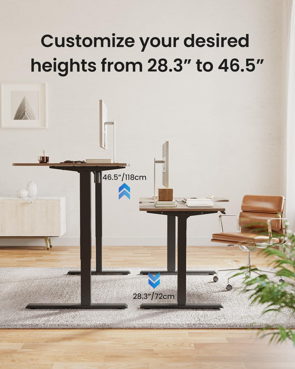 L Shaped Electric Corner Standing Desk, 55×32 inch Home Office & Computer Height Adjustable Table with 4 Memory Height Settings, Ergonomic Sit and Stand desk with Splice Board, Rustic Brown Top
