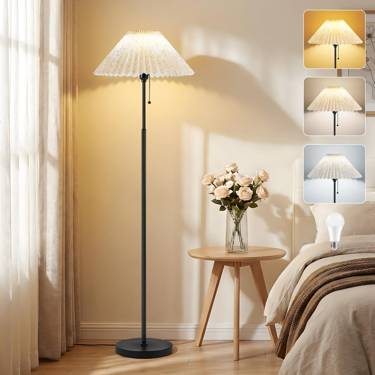 Floor Lamps for Living Room, 59.5" Pleated Modern Standing Lamp,Linen Shade