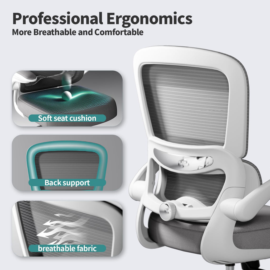 Office Chair - Ergonomic Desk Chair with Adjustable Lumbar Support, Mesh Computer Chair, Executive Chairs for Home Office Comfortable Lumbar Support (White)