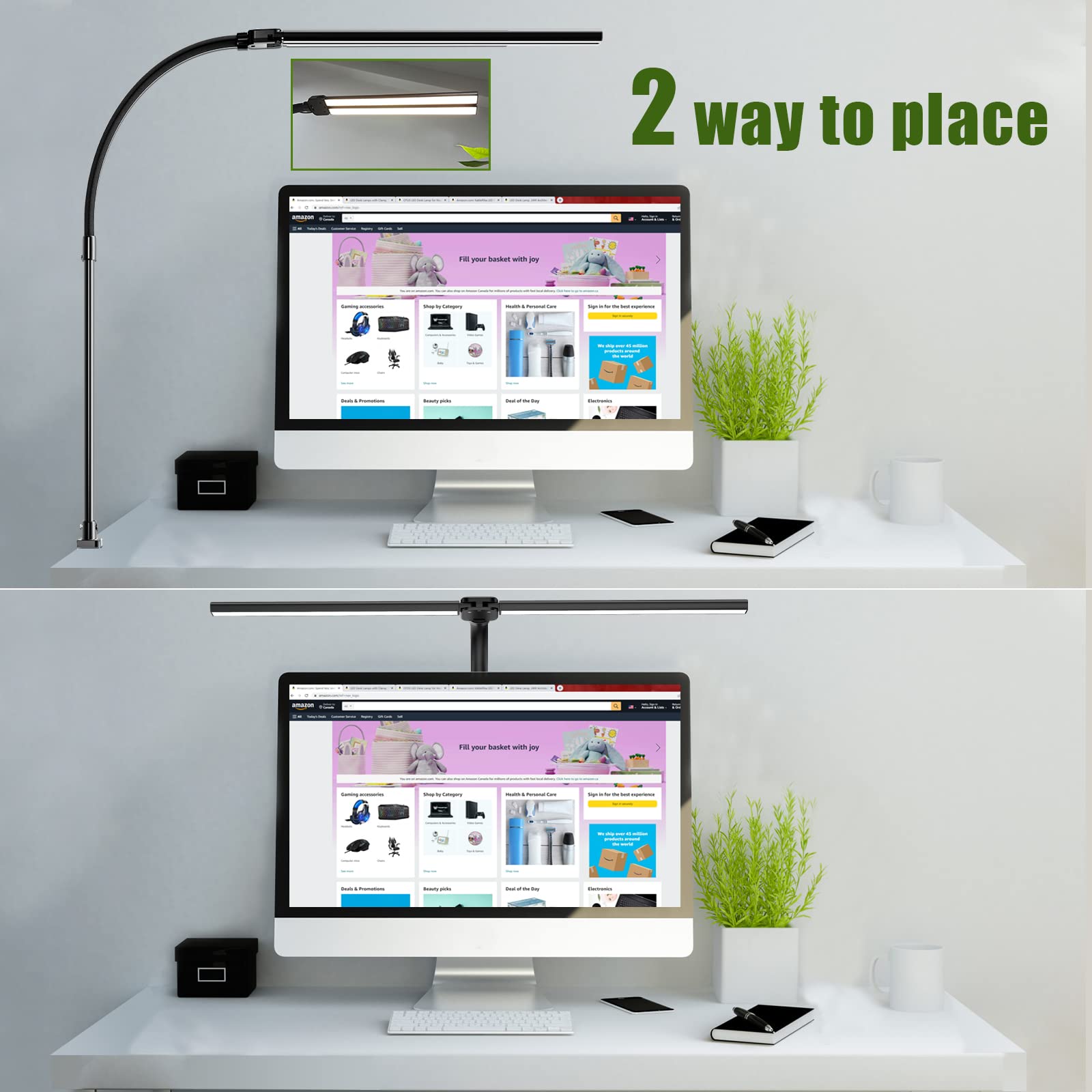 Double Head LED Desk Lamp, Architect Desk Lamps for Office, 24W Brightest Workbench Office Lighting-5 Color Modes and 5 Dimmable Eye Protection Modern Desk Lamp for Monitor Reading