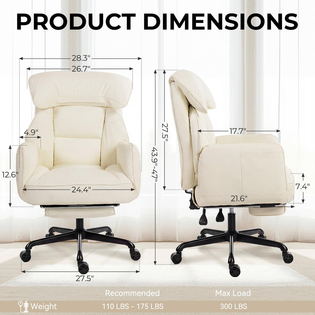 Cross Legged Office Chair with Pivoting Armrests,Criss Cross Chair with Pocket Spring Seat & Back,Reclining Computer Gaming Chair with Footrest and Metal Base (Cream)