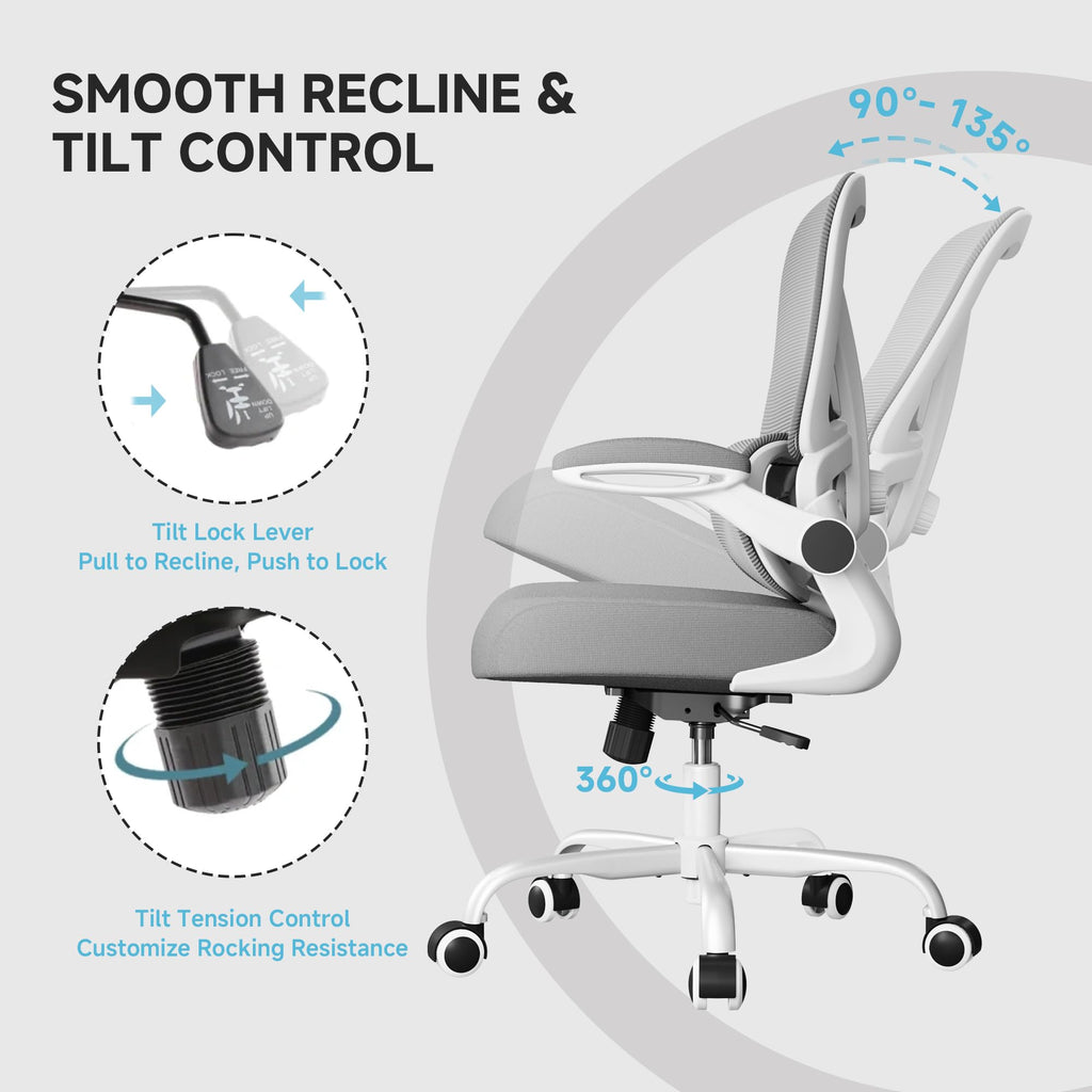Mesh Office Chair, 330LBS Ergonomic Desk Chair with Adjustable Lumbar Support, Executive Computer Chairs for Home Office, White