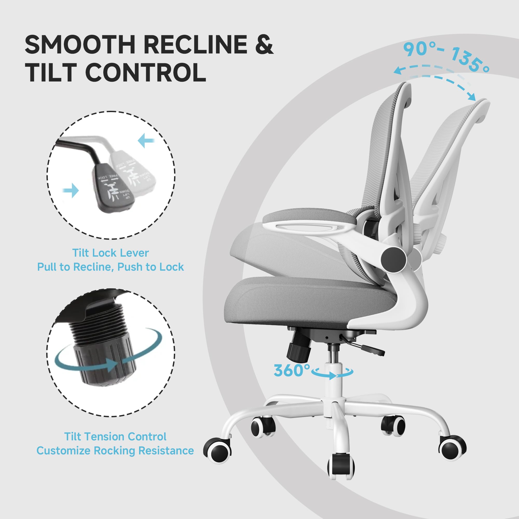 Mesh Office Chair, 330LBS Ergonomic Desk Chair with Adjustable Lumbar Support, Executive Computer Chairs for Home Office, White