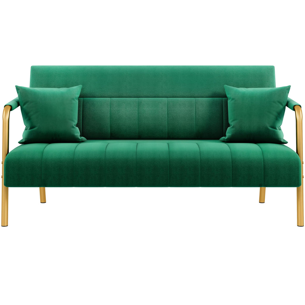 56.5" W Modern Sofa Small Sofa Luxurious Velvet Fabric Couch with Gold-Tone Metal Arms and Legs for Living Room, Office, Studio Green