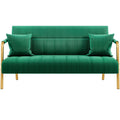 56.5" W Modern Sofa Small Sofa Luxurious Velvet Fabric Couch with Gold-Tone Metal Arms and Legs for Living Room, Office, Studio Green