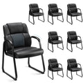 Set of 8, Waiting Room Guest Chair Leather Stationary Office Reception Chairs No Wheel, Comfy Padded Arms and Seld Base, for Conference Room Lobby Home Desk Bedroom Elderly, Black