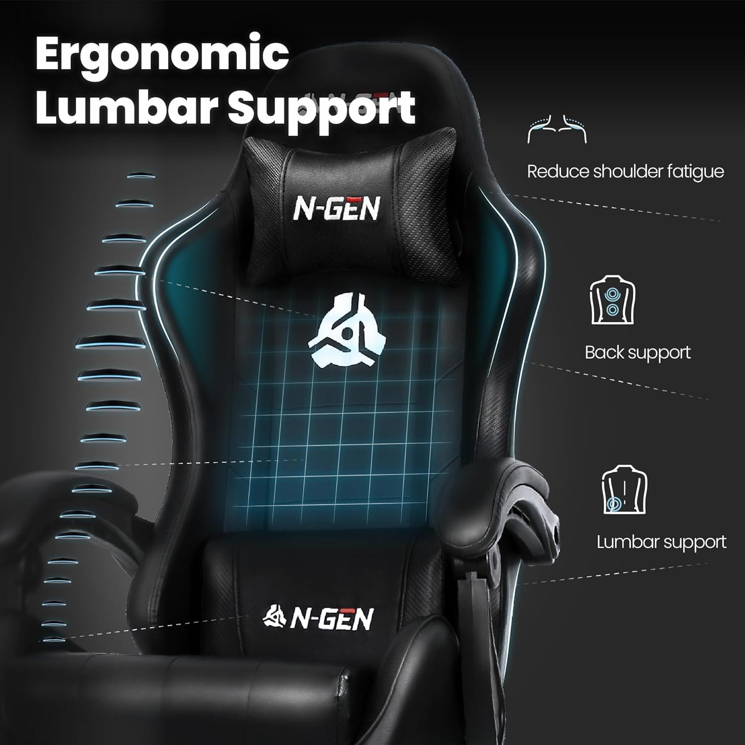 Gaming Chair with Footrest Lumbar Support for Home Office High Back Recliner Height Adjustable Ergonomic Comfy Leather Computer Desk Chair (Carbon Black)