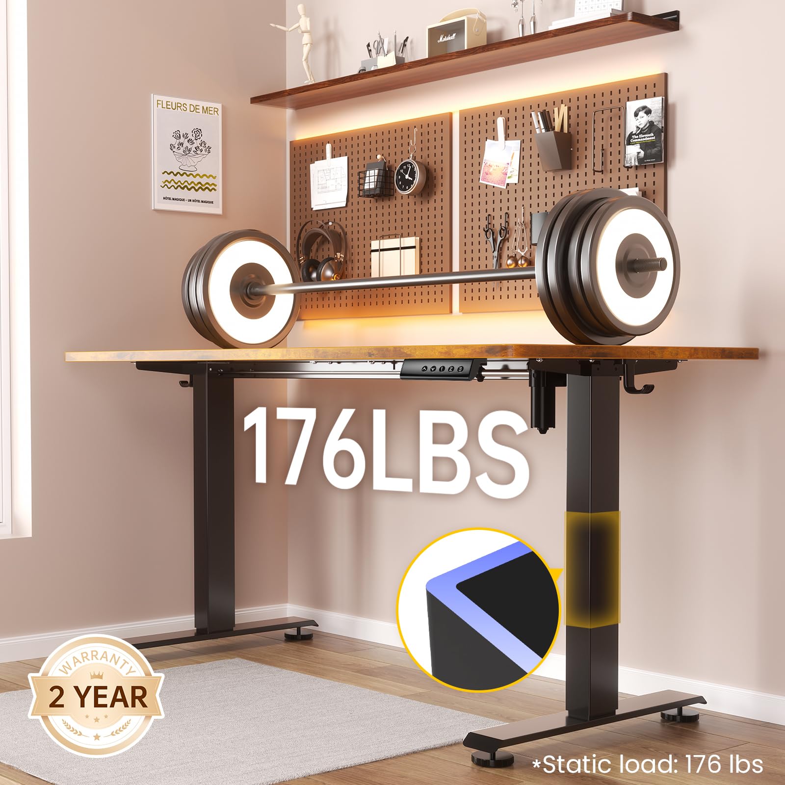 47.2" Standing Desk, Adjustable Height Office Desk with Wood Desktop, Computer Table for Home Work, Study and Gaming, Small Spaces, Modern Furniture，Brown