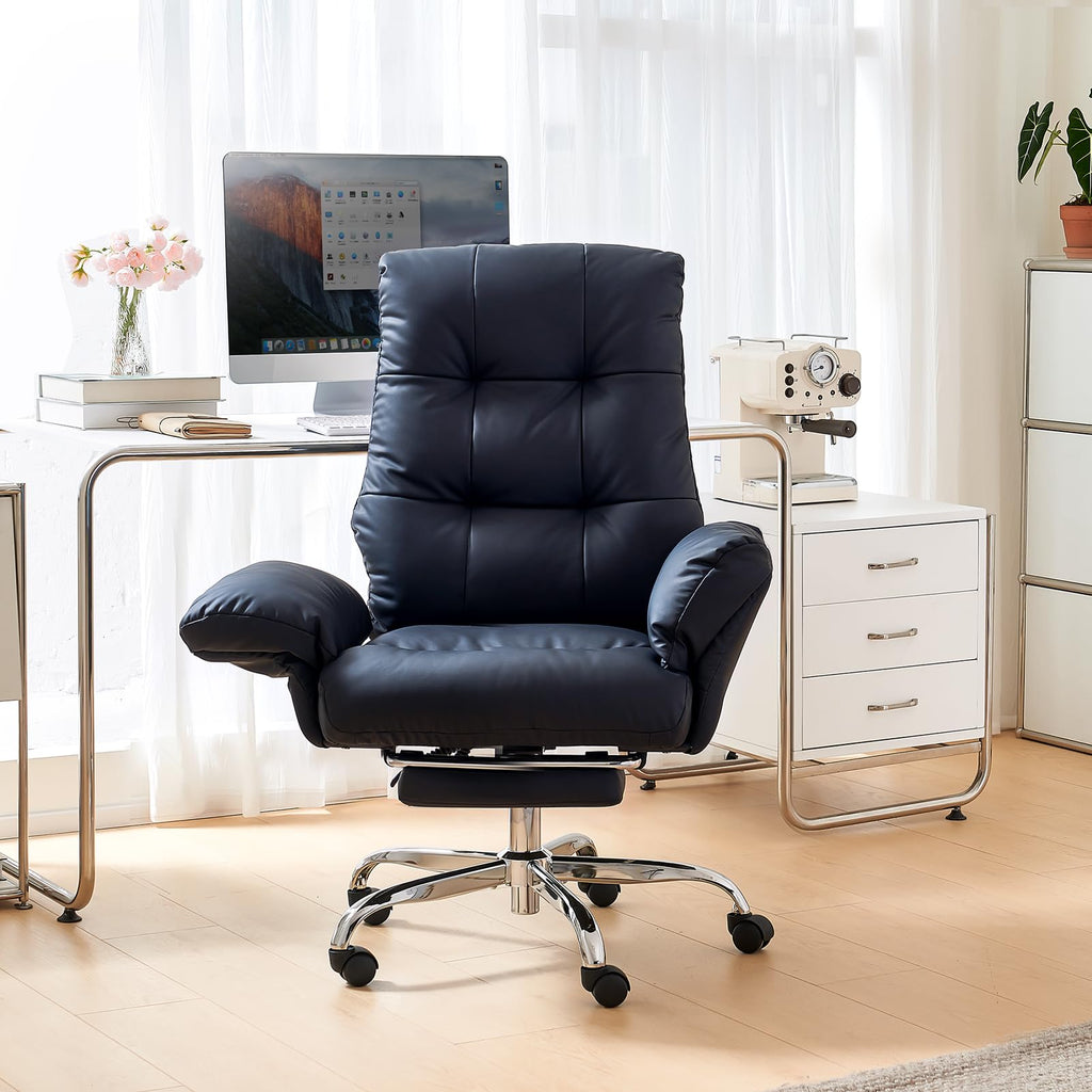 Heated and Massage Office Chair with Foot Rest Criss Cross Chair with Wheels and Flip-up Arms Reclining Desk Chair Comfy Wide Seat PU Leather Rolling Computer Home Office Chair (Black)