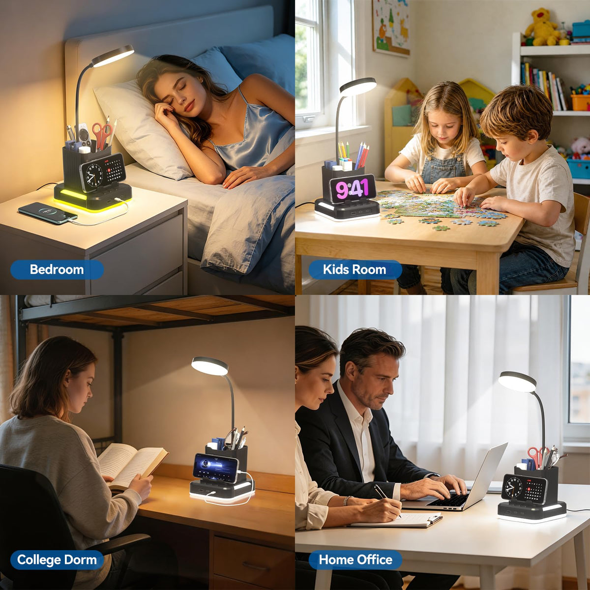 5 in 1 Desk Lamp with Charging Ports, 9 RGB Modes Gaming Table Light