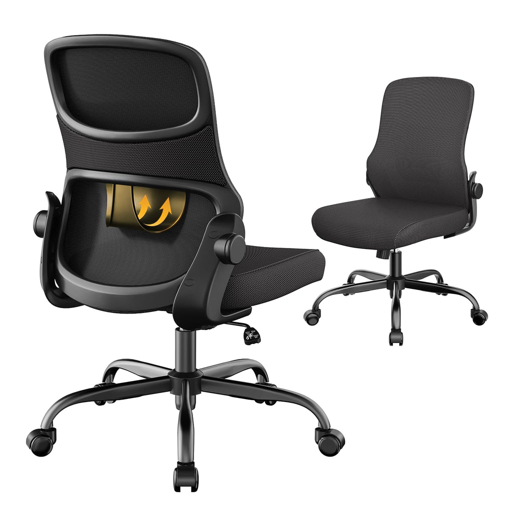 Office Chair, Mesh Ergonomic Desk Chairs, Lumbar Support, Adjustable Height, Armless, Swivel Function and Smooth-Rolling Wheels for Home, Office and Gaming (Black)