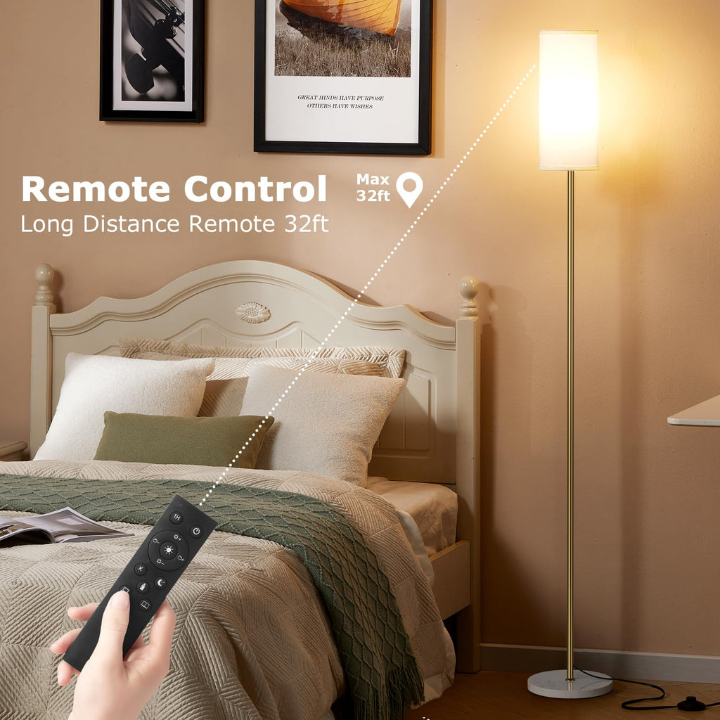 64'' Floor Lamps for Living Room with Remote Control and Stepless Dimmable Colors Temperature & Brightness, Gold Standing Lamp with White Marble Base